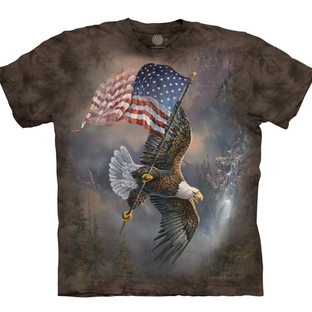 Eagle Bearing Flag American Bald Eagles Bird Animal Soaring Brown T-Shirt L-3X